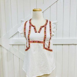 NWT Nomad Boutique S White Embroidered Ruffle Slee